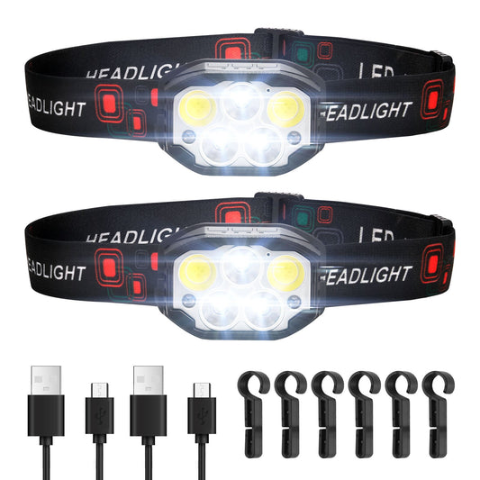 VEVOR 2 Pack Headlamps, Bright LED Rechargeable Headlight, Lightweight Head Flashlight with 12 Lighting Modes & Motion Sensor, Adjustable Headband, Head Lamps for Camping, Running, Hiking, Fishing - DDTD2GCD0000Q99SE001V9 - view 1