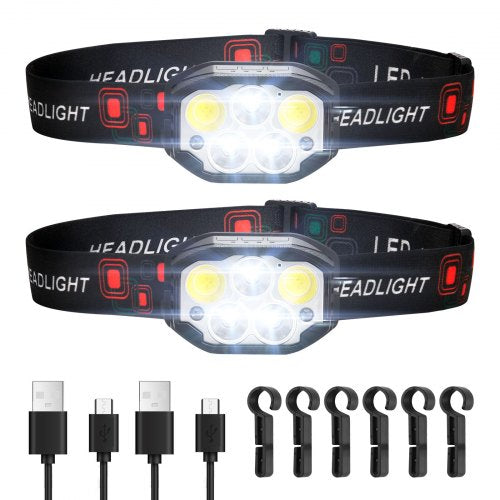 VEVOR 2 Pack Headlamps, Bright LED Rechargeable Headlight, Lightweight Head Flashlight with 12 Lighting Modes & Motion Sensor, Adjustable Headband, Head Lamps for Camping, Running, Hiking, Fishing - DDTD2GCD0000Q99SE001V9 - view 2
