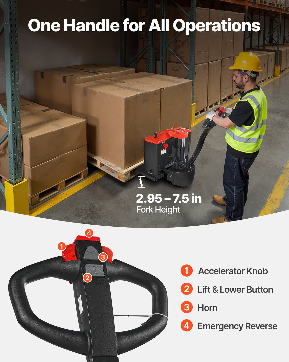 VEVOR Electric Pallet Jack, 4400 lbs Load Capacity, Lithium Battery Powered Pallet Jack Truck with 48L x 27W Inch Forks for Material Handling, Suitable for Warehouse, Supermarket, Manufacturing - DDTPTC48INCHOSXDG001V1 - view 4