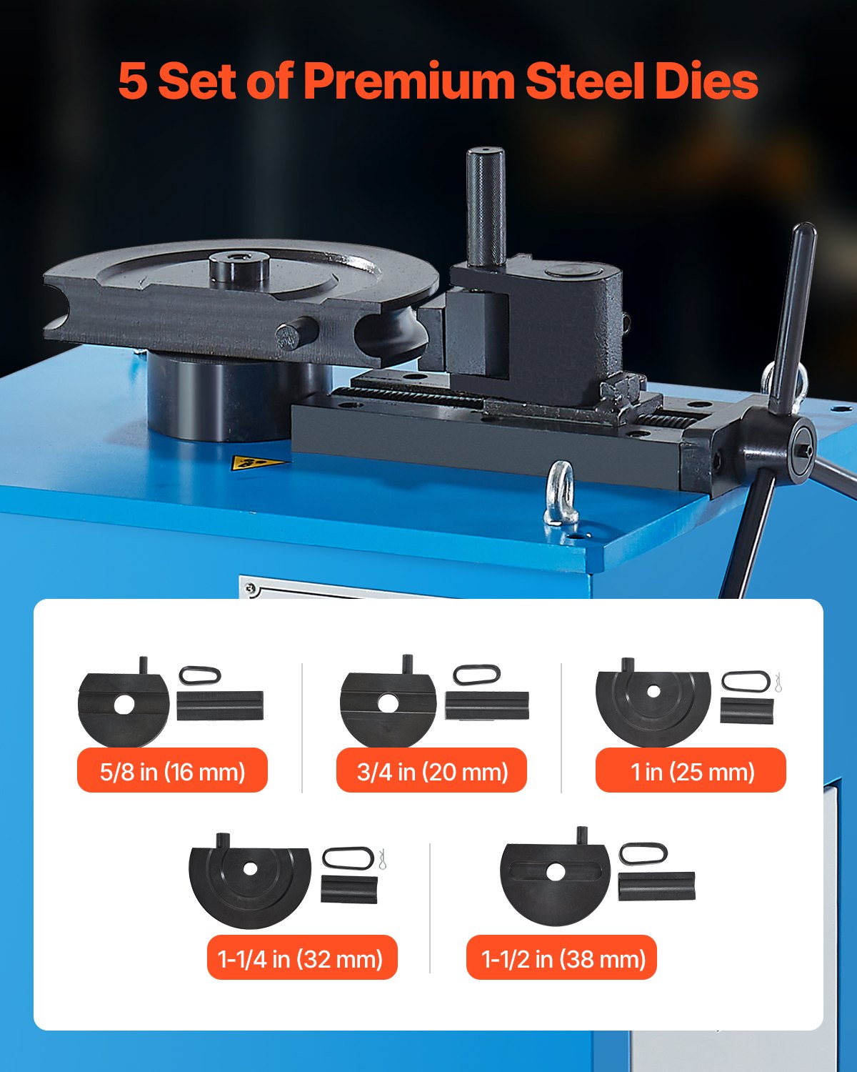 VEVOR Electric Tube Bending Machine, 1.5 KW Electric Tube Bender for 5/8 to 1-1/2 inch Pipes, Pipe Bender Machine with 5 Set Dies, Manual & Auto Modes and 180° Max Bending Angle (220V 60Hz 3-Phase) - DDWGJ1640MM1FCGLWV4 - view 4