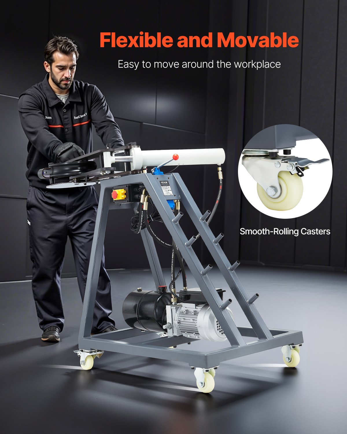 VEVOR Electric Tube Bending Machine, 750W Electric Tubing Bender with 6L Hydraulic Cylinder, Movable Pipe Bender Machine with 3 Dies & 180° Max Bending Angle, Suitable for 1", 1-1/2", 1-3/4" Pipes - DDWGJ342INCHL90N3V1 - view 6