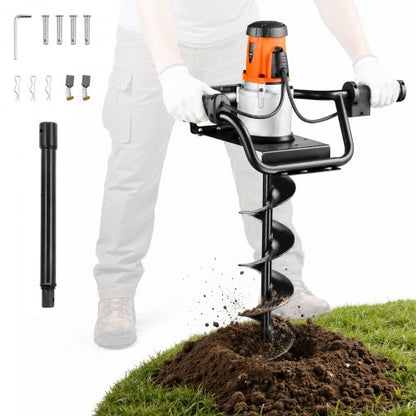VEVOR Electric Post Hole Digger, 5.71 in Auger Bit with 1500W Powerful Motor, 140 RPM Alloy Steel Earth Auger Drill Bit with 10.24 in Extension Rod, for Post Hole Digging, Drilling & Tree Planting - DDWKJCS1500W05UJP001V1 - view 2