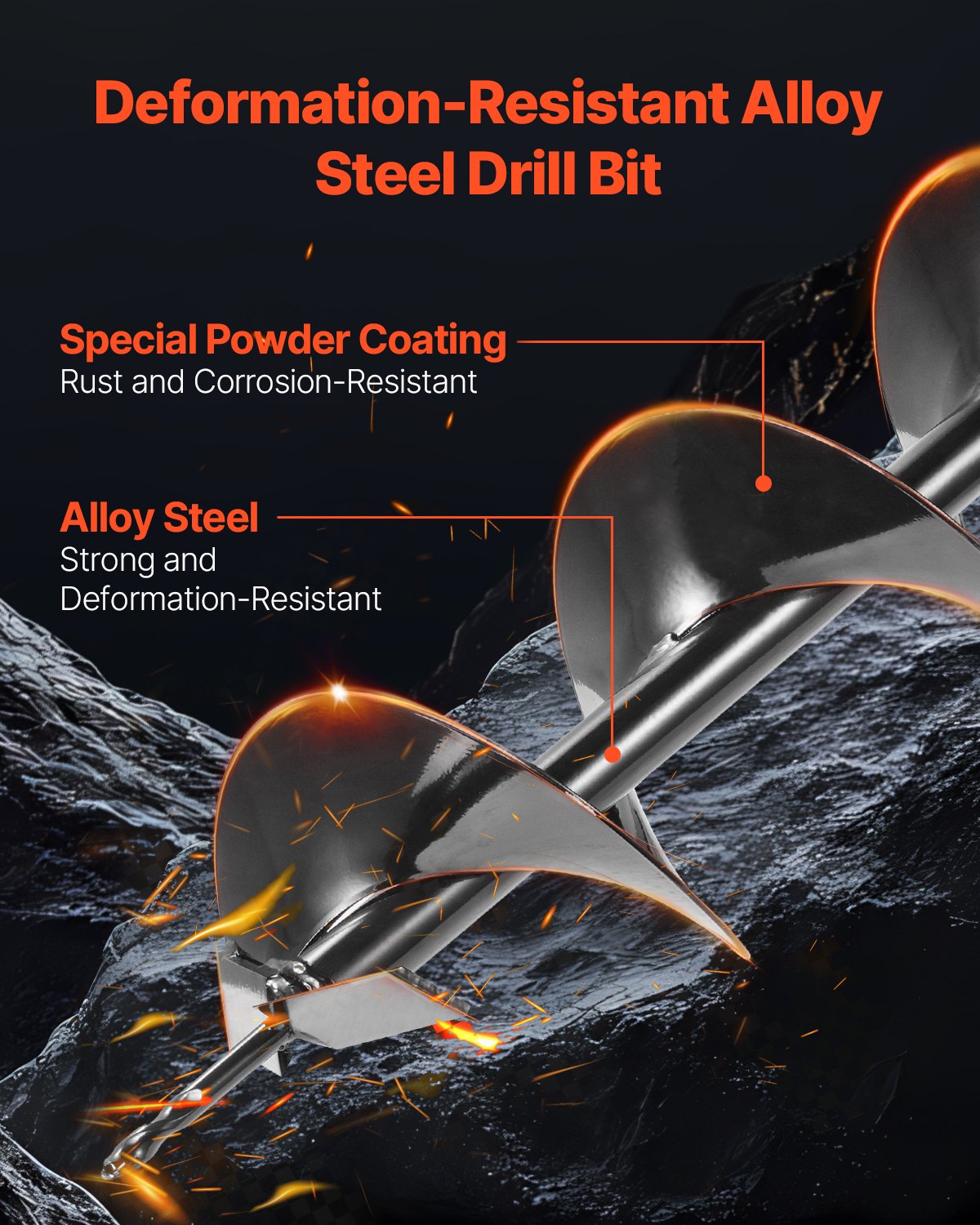 VEVOR Electric Post Hole Digger, 5.71 in Auger Bit with 1500W Powerful Motor, 140 RPM Alloy Steel Earth Auger Drill Bit with 10.24 in Extension Rod, for Post Hole Digging, Drilling & Tree Planting - DDWKJCS1500W05UJP001V1 - view 4