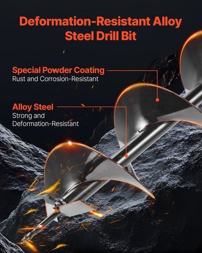 VEVOR Electric Post Hole Digger, 5.71 in Auger Bit with 1500W Powerful Motor, 140 RPM Alloy Steel Earth Auger Drill Bit with 10.24 in Extension Rod, for Post Hole Digging, Drilling & Tree Planting - DDWKJCS1500W05UJP001V1 - view 4