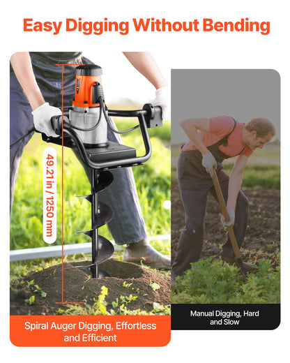 VEVOR Electric Post Hole Digger, 5.71 in Auger Bit with 1500W Powerful Motor, 140 RPM Alloy Steel Earth Auger Drill Bit with 10.24 in Extension Rod, for Post Hole Digging, Drilling & Tree Planting - DDWKJCS1500W05UJP001V1 - view 5