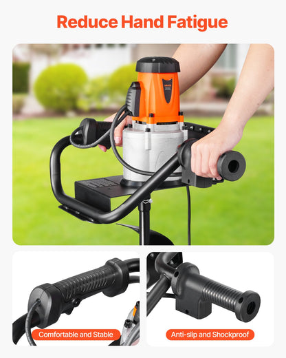 VEVOR Electric Post Hole Digger, 5.71 in Auger Bit with 1500W Powerful Motor, 140 RPM Alloy Steel Earth Auger Drill Bit with 10.24 in Extension Rod, for Post Hole Digging, Drilling & Tree Planting - DDWKJCS1500W05UJP001V1 - view 6