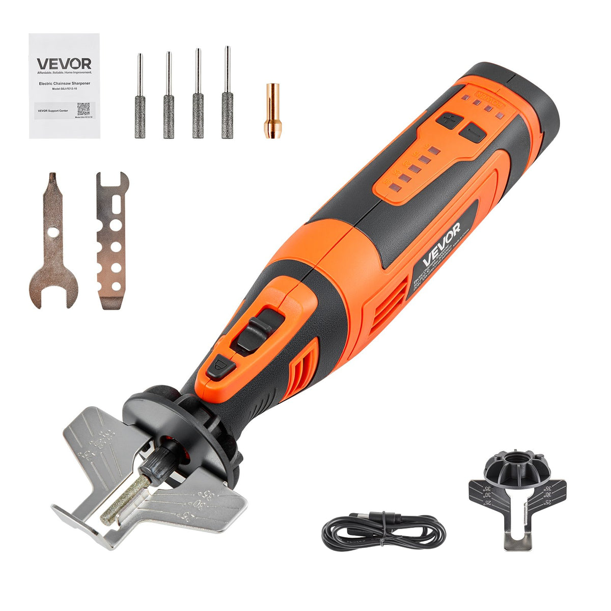 VEVOR Cordless Chainsaw Sharpener, 5-Speed Adjustable Electric Saw Chain Sharpener 5000-30000 RPM, Rechargeable Handheld Chainsaw Sharpening Tool with 4 Sharpening Heads & Angle Guide Attachment - DDWSLJMDQTJS4K2NC001V9 - view 1