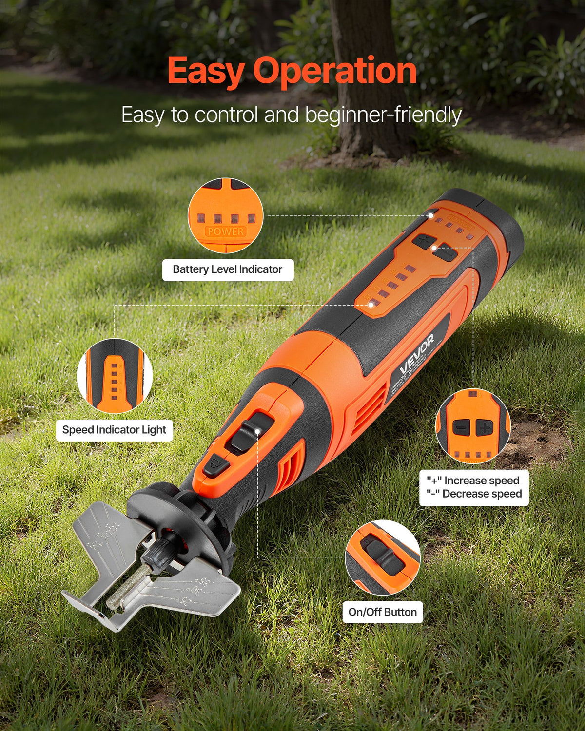VEVOR Cordless Chainsaw Sharpener, 5-Speed Adjustable Electric Saw Chain Sharpener 5000-30000 RPM, Rechargeable Handheld Chainsaw Sharpening Tool with 4 Sharpening Heads & Angle Guide Attachment - DDWSLJMDQTJS4K2NC001V9 - view 7