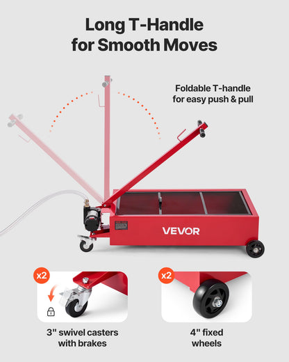 VEVOR Low Profile Oil Drain Pan, 17 Gallon Capacity, Rolling Oil Drain Pan with Electric Pump, 7.2 ft Hose & T Folding Handle, Leak-proof & Corrosion-resistant, Fit for Cars, SUVs, Trucks, ATVs, Red - DDWSPYCJS17GVV6GY001V1 - view 6