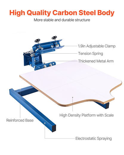 VEVOR Screen Printing Machine 1 Color 1 Station Silk Screen Printing Press, 21.3 x 17.7 in Platen, Adjustable Tension, Powder-Coated Carbon Steel, for T-shirt Clothing DIY, Home and Commercial Use - DDWSYJTTS11W72KP4001V0 - view 6