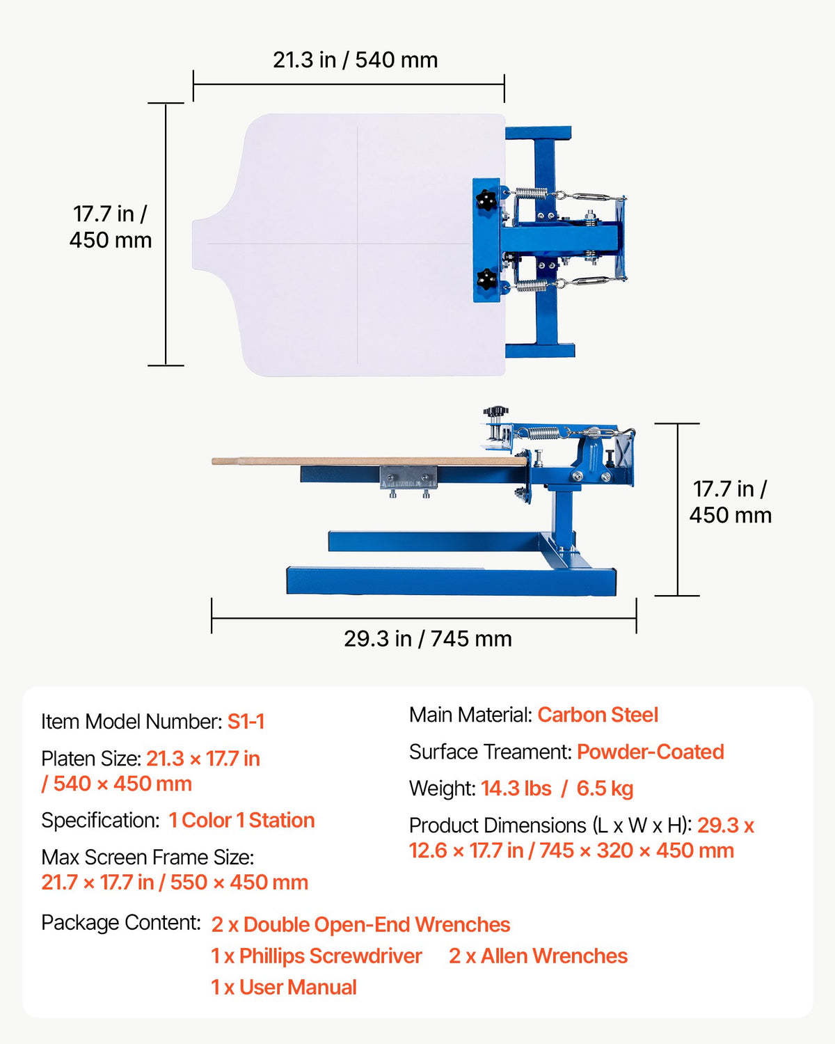 VEVOR Screen Printing Machine 1 Color 1 Station Silk Screen Printing Press, 21.3 x 17.7 in Platen, Adjustable Tension, Powder-Coated Carbon Steel, for T-shirt Clothing DIY, Home and Commercial Use - DDWSYJTTS11W72KP4001V0 - view 8