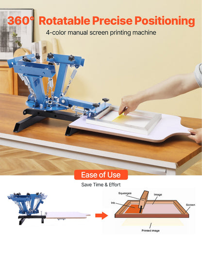 VEVOR Screen Printing Machine 4 Color 1 Station Silk Screen Printing Press, 21.3 x 17.7 in, 360° Rotatable, Accurate Positioning, Powder-Coated Carbon Steel, for T-shirt DIY, Home and Commercial - DDWSYJTTS41DECNZG001V0 - view 3