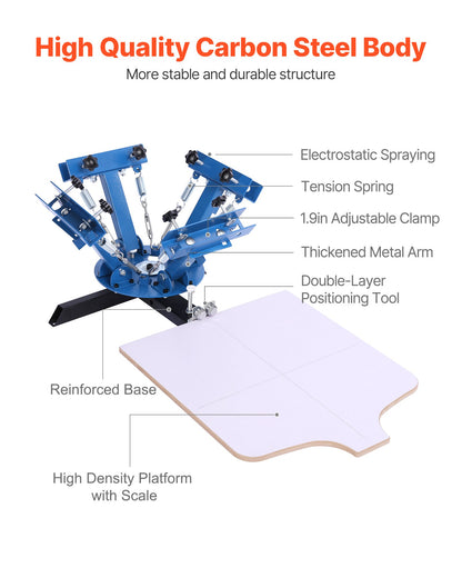VEVOR Screen Printing Machine 4 Color 1 Station Silk Screen Printing Press, 21.3 x 17.7 in, 360° Rotatable, Accurate Positioning, Powder-Coated Carbon Steel, for T-shirt DIY, Home and Commercial - DDWSYJTTS41DECNZG001V0 - view 6
