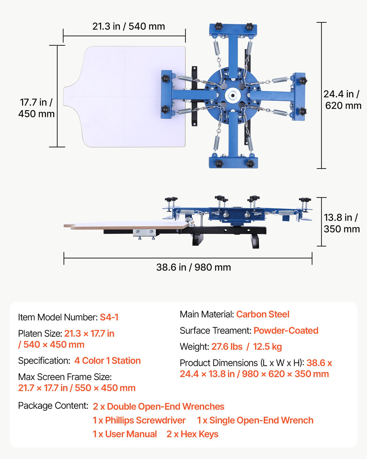 VEVOR Screen Printing Machine 4 Color 1 Station Silk Screen Printing Press, 21.3 x 17.7 in, 360° Rotatable, Accurate Positioning, Powder-Coated Carbon Steel, for T-shirt DIY, Home and Commercial - DDWSYJTTS41DECNZG001V0 - view 8