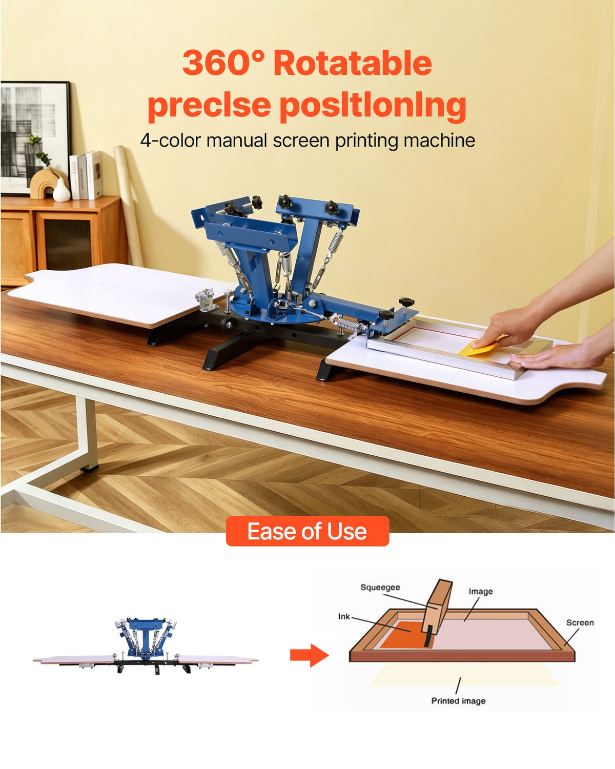VEVOR Screen Printing Machine 4 Color 2 Station Silk Screen Printing Press, 21.3 x 17.7 in, 360° Rotatable, Accurate Positioning, Powder-Coated Carbon Steel, for T-shirt DIY, Home and Commercial - DDWSYJTTS42DHJNGG001V0 - view 3