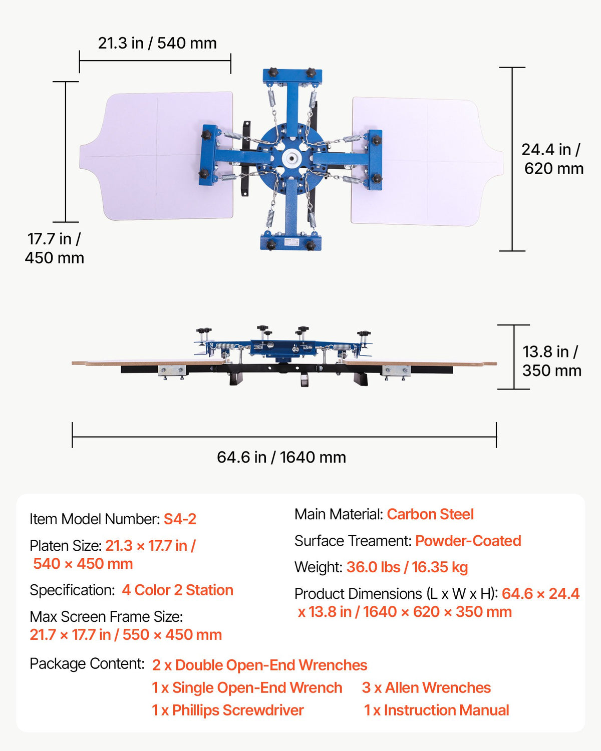 VEVOR Screen Printing Machine 4 Color 2 Station Silk Screen Printing Press, 21.3 x 17.7 in, 360° Rotatable, Accurate Positioning, Powder-Coated Carbon Steel, for T-shirt DIY, Home and Commercial - DDWSYJTTS42DHJNGG001V0 - view 8