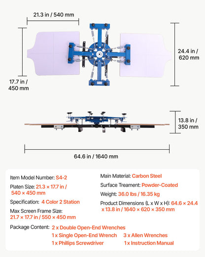 VEVOR Screen Printing Machine 4 Color 2 Station Silk Screen Printing Press, 21.3 x 17.7 in, 360° Rotatable, Accurate Positioning, Powder-Coated Carbon Steel, for T-shirt DIY, Home and Commercial - DDWSYJTTS42DHJNGG001V0 - view 8