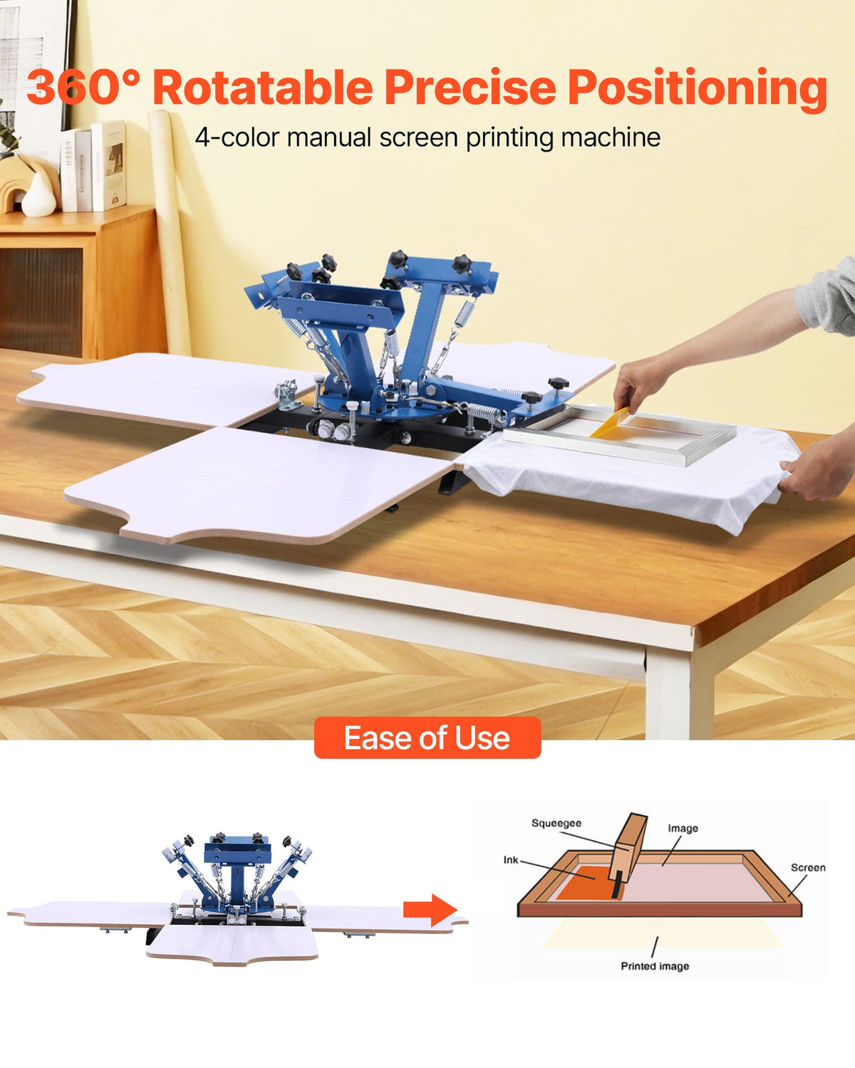 VEVOR Screen Printing Machine 4 Color 4 Station Silk Screen Printing Press, 21.3 x 17.7 in, 360° Rotatable, Accurate Positioning, Powder-Coated Carbon Steel, for T-shirt DIY, Home and Commercial - DDWSYJTTS44DXDAFB001V0 - view 3