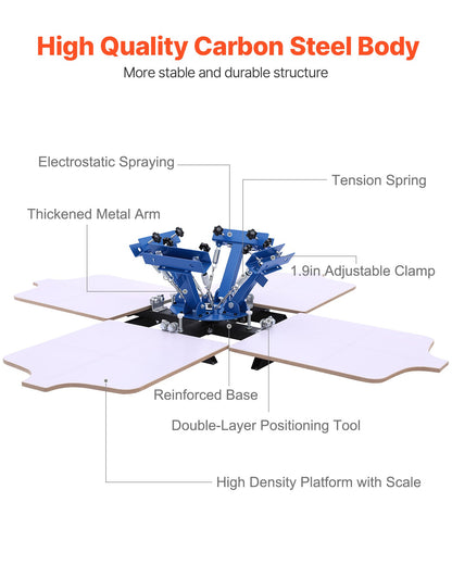 VEVOR Screen Printing Machine 4 Color 4 Station Silk Screen Printing Press, 21.3 x 17.7 in, 360° Rotatable, Accurate Positioning, Powder-Coated Carbon Steel, for T-shirt DIY, Home and Commercial - DDWSYJTTS44DXDAFB001V0 - view 6