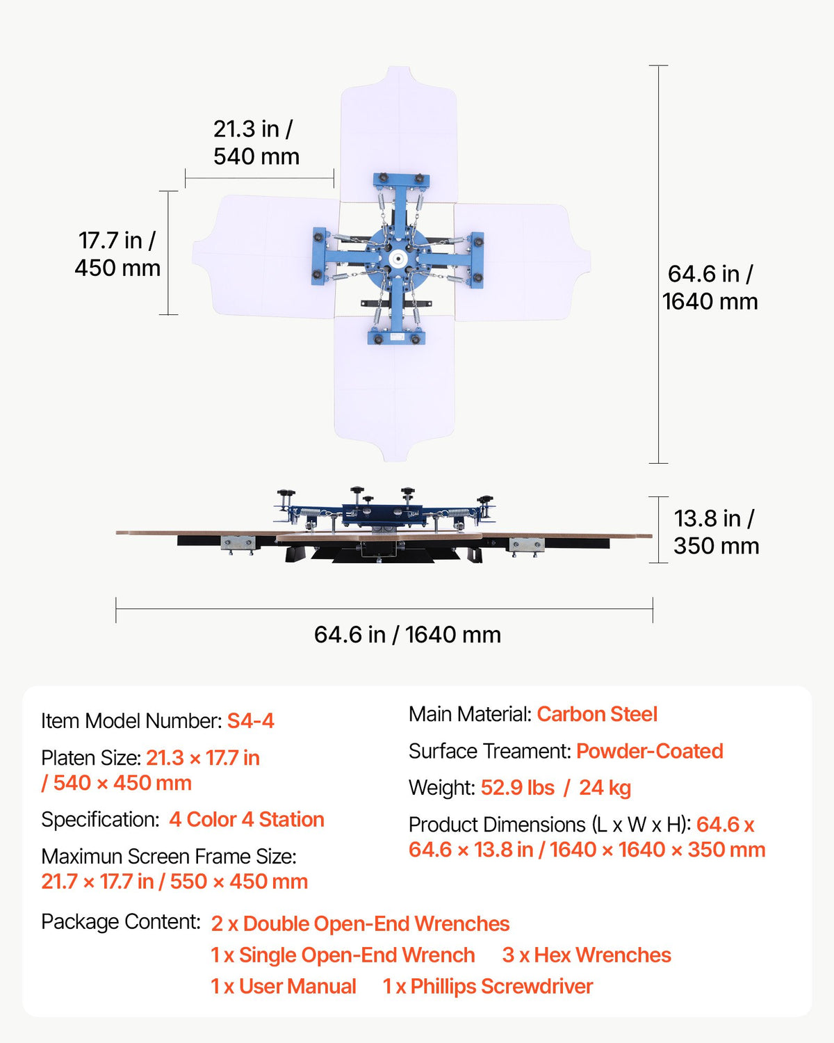 VEVOR Screen Printing Machine 4 Color 4 Station Silk Screen Printing Press, 21.3 x 17.7 in, 360° Rotatable, Accurate Positioning, Powder-Coated Carbon Steel, for T-shirt DIY, Home and Commercial - DDWSYJTTS44DXDAFB001V0 - view 8