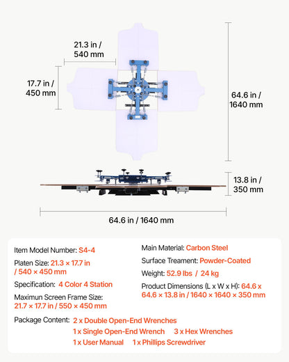VEVOR Screen Printing Machine 4 Color 4 Station Silk Screen Printing Press, 21.3 x 17.7 in, 360° Rotatable, Accurate Positioning, Powder-Coated Carbon Steel, for T-shirt DIY, Home and Commercial - DDWSYJTTS44DXDAFB001V0 - view 8