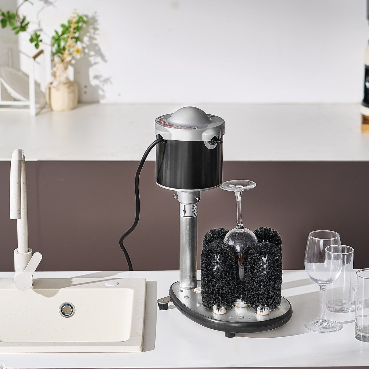 VEVOR Electric Commercial Glass Washer, 5-Brush Bar Glass Cleaner, 600 Cups/Hour Wine Glass Cleaning Machine, Bar Glass Washer for Champagne Glasses, Beer Cups, Mugs, Perfect for Bars and Cafes - DDXBJDRDJBFS91AQMV1 - view 9