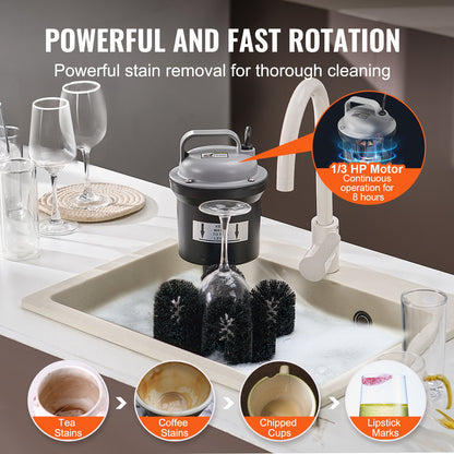 VEVOR Electric Commercial Glass Washer, 5-Brush Bar Glass Cleaner, 1200 Cups/Hour Wine Glass Cleaning Machine, Bar Glass Washer for Champagne Glasses, Beer Cups, Mugs, Perfect for Bars and Cafes - DDXBJZLDJFS50V18ZV1 - view 6