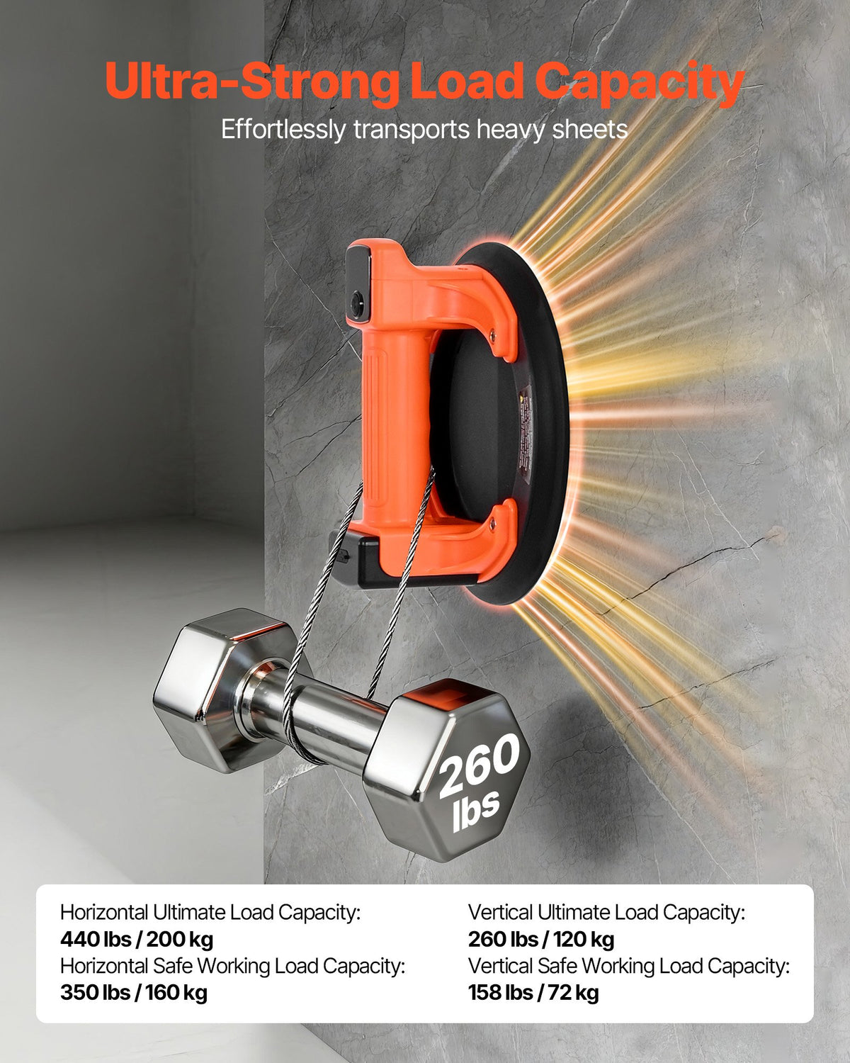 VEVOR Electric Suction Cup, 8-Inch Vacuum Glass Lifter with Digital Display for Suction Power & Battery Level, 440 lbs Max Lifting Capacity Tile Suction Cup Tool for Lifting Tile, Granite (1-Pack) - DDXP8YC600B1DKEAU001V9 - view 4