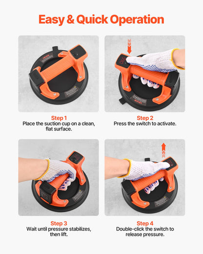 VEVOR Electric Suction Cup, 8-Inch Vacuum Glass Lifter with Digital Display for Suction Power & Battery Level, 440 lbs Max Lifting Capacity Tile Suction Cup Tool for Lifting Tile, Granite (1-Pack) - DDXP8YC600B1DKEAU001V9 - view 5