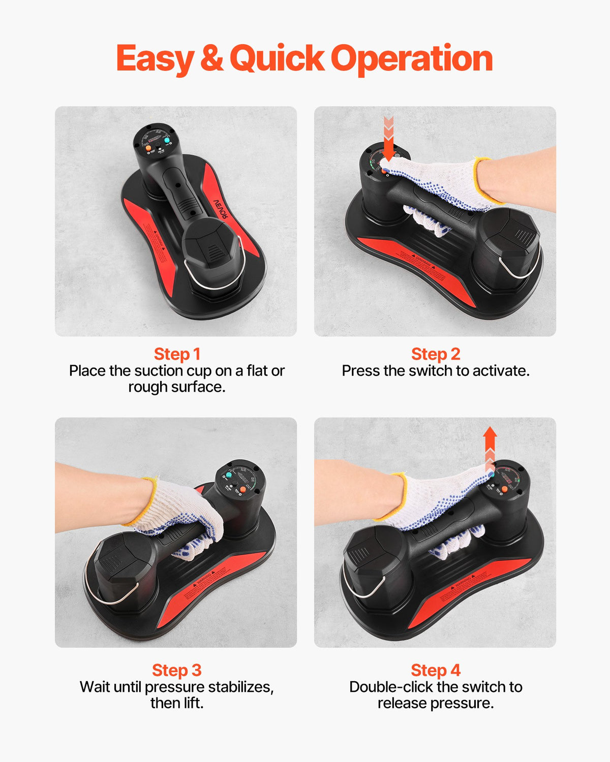 VEVOR Electric Vacuum Suction Cup, 375 lbs Max Lifting Capacity, Vacuum Glass Lifter with Digital Display, Heavy Duty Tile Suction Cup Tool for Lifting Tile, Granite, Wood, Paver, Drywall, Windows - DDXPTYX1J375AT7KU001V1 - view 5