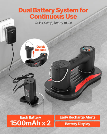 VEVOR Electric Vacuum Suction Cup, 375 lbs Max Lifting Capacity, Vacuum Glass Lifter with Digital Display, Heavy Duty Tile Suction Cup Tool for Lifting Tile, Granite, Wood, Paver, Drywall, Windows - DDXPTYX1J375AT7KU001V1 - view 7