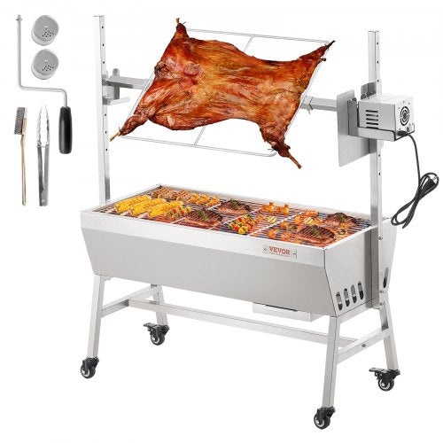 VEVOR Upgrade Rotisserie Grill, 35 Inch 90 Lbs Capacity, BBQ Whole Pig Lamb Goat Charcoal Spit Grill, Electric 42W Motor Stainless Steel Rotisserie Roaster with Lockable Wheels, for Camping Outdoor - DDXZKJ35YCCGS1ENDV1 - view 2