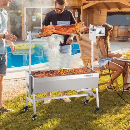 VEVOR Upgrade Rotisserie Grill, 35 Inch 90 Lbs Capacity, BBQ Whole Pig Lamb Goat Charcoal Spit Grill, Electric 42W Motor Stainless Steel Rotisserie Roaster with Lockable Wheels, for Camping Outdoor - DDXZKJ35YCCGS1ENDV1 - view 9