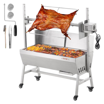 VEVOR Rotisserie Grill with Windscreen, BBQ Whole Pig Lamb Goat Charcoal Spit Grill, 35 Inch 90 Lbs Capacity, Electric 42W Motor Stainless Steel Roaster with Lockable Wheels, for Camping Outdoor - DDXZKJ35YCDBV3Y2GV1 - view 1