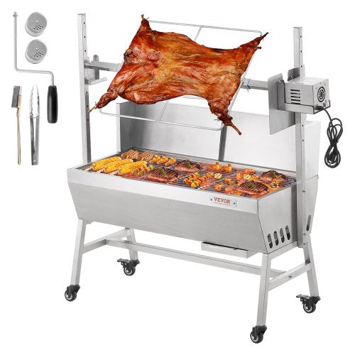VEVOR Rotisserie Grill with Windscreen, BBQ Whole Pig Lamb Goat Charcoal Spit Grill, 35 Inch 90 Lbs Capacity, Electric 42W Motor Stainless Steel Roaster with Lockable Wheels, for Camping Outdoor - DDXZKJ35YCDBV3Y2GV1 - view 2