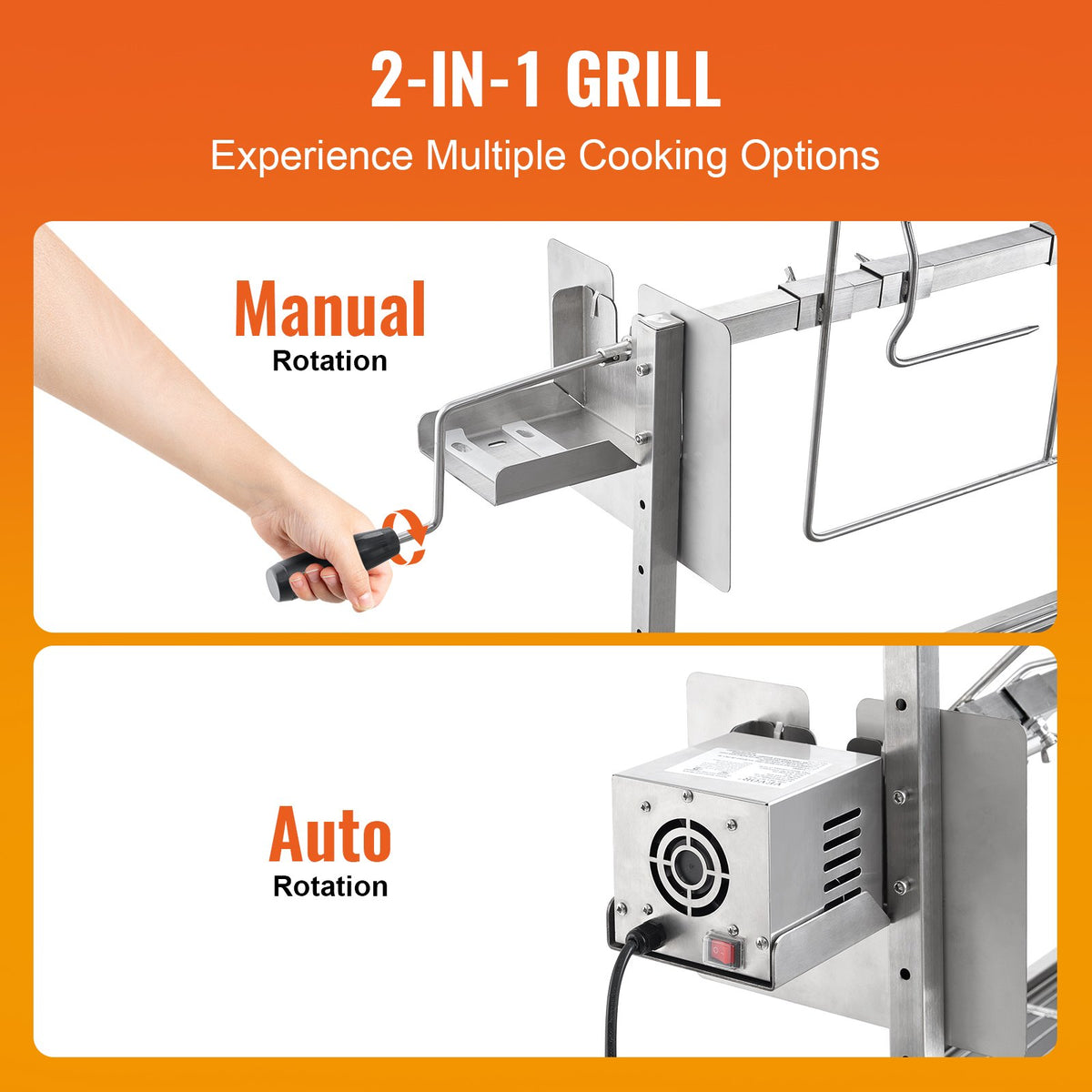 VEVOR Rotisserie Grill with Windscreen, BBQ Whole Pig Lamb Goat Charcoal Spit Grill, 35 Inch 90 Lbs Capacity, Electric 42W Motor Stainless Steel Roaster with Lockable Wheels, for Camping Outdoor - DDXZKJ35YCDBV3Y2GV1 - view 5
