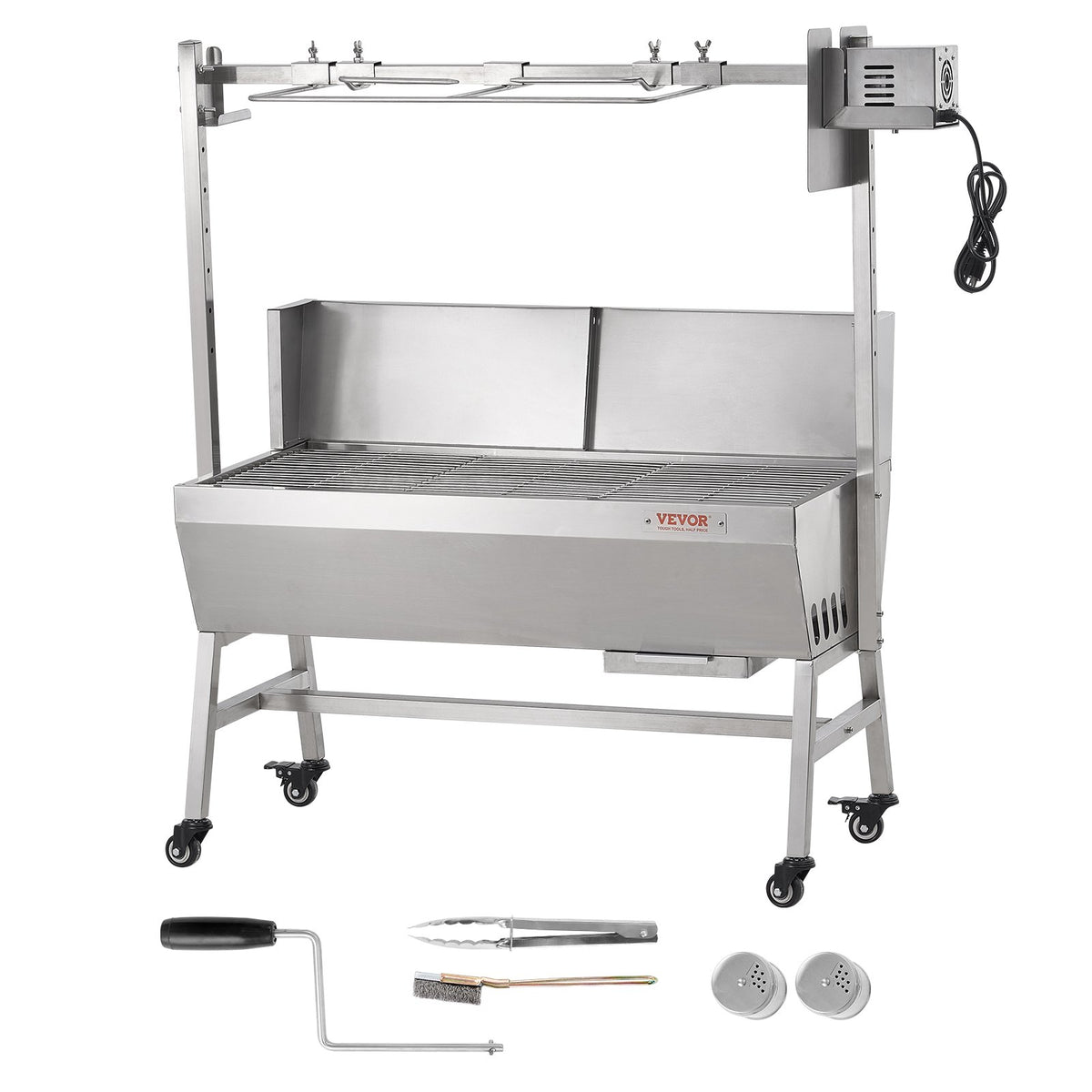 VEVOR Rotisserie Grill with Windscreen, BBQ Whole Pig Lamb Goat Charcoal Spit Grill, 35 Inch 90 Lbs Capacity, Electric 42W Motor Stainless Steel Roaster with Lockable Wheels, for Camping Outdoor - DDXZKJ35YCDBV3Y2GV1 - view 10