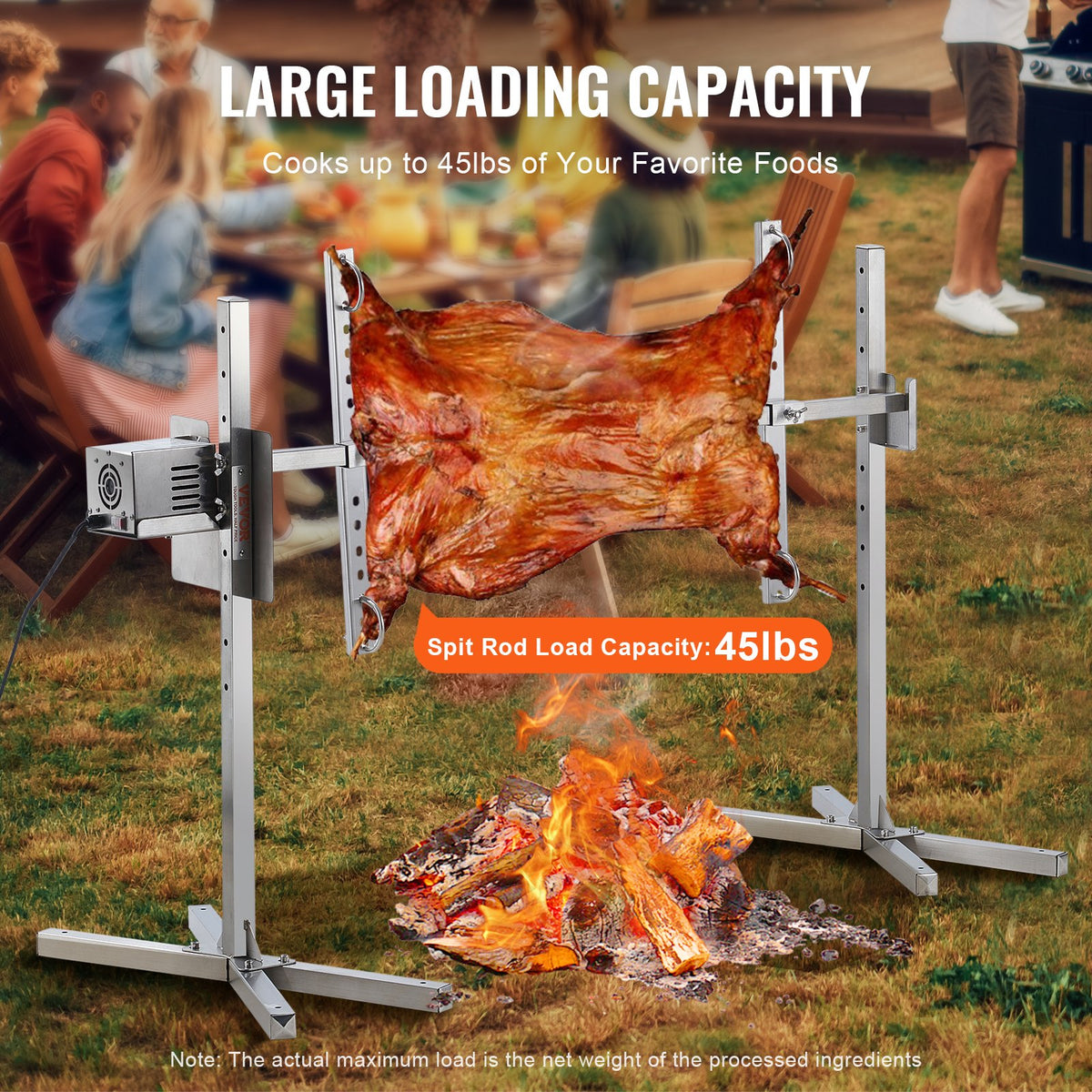 VEVOR Electric BBQ Rotisserie Grill Kit, 46 Inch 90 lbs Capacity, Automatic 42W Motor Height Adjustable Universal Roaster Stand, Stainless Steel Grilling Kit, Spit Rod with Heat Shield for Pig Lamb - DDXZKJ46INCHG2DVEV1 - view 4