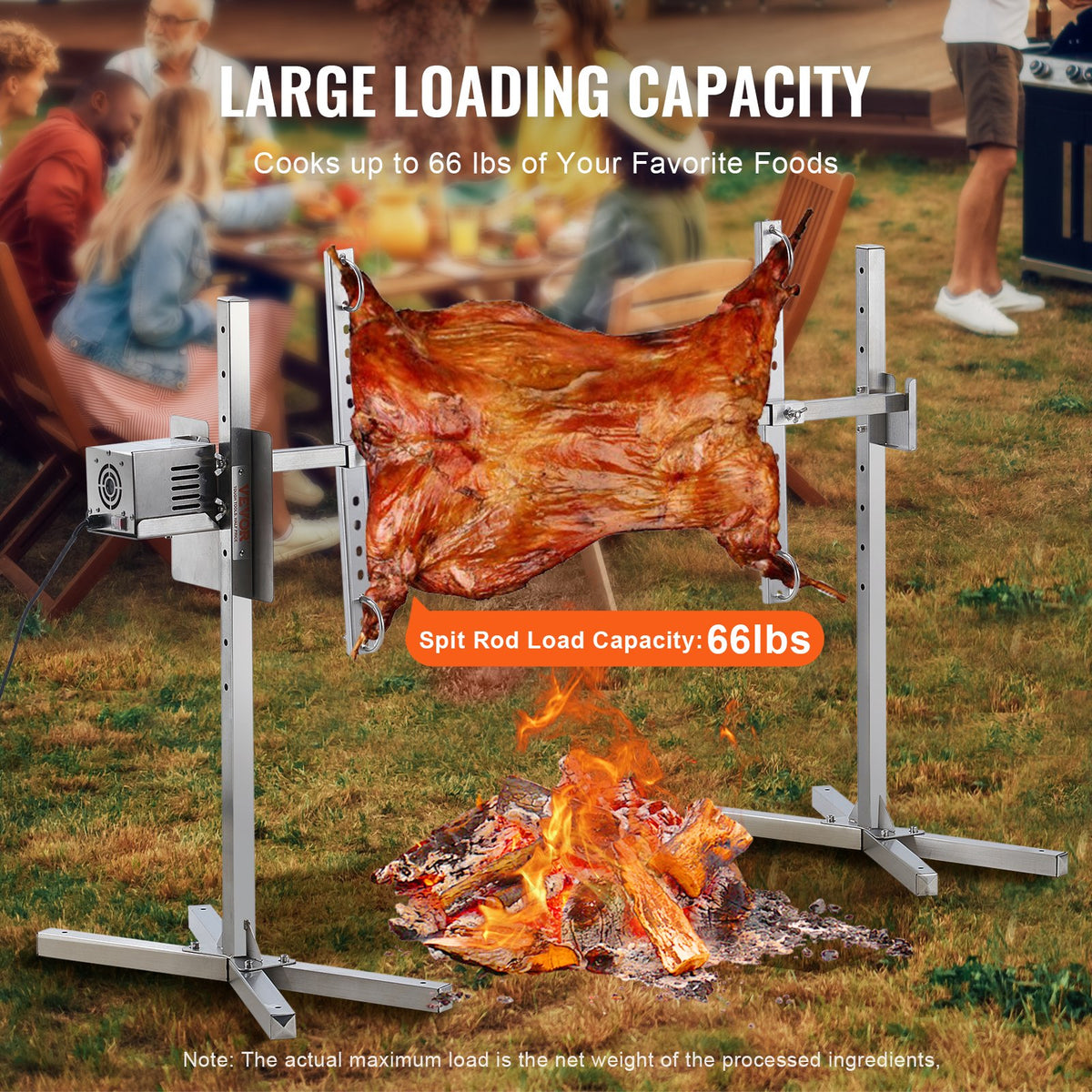 VEVOR Electric BBQ Rotisserie Grill Kit, 46 Inch 132 lbs Capacity, Automatic 52W Motor Height Adjustable Universal Roaster Stand, Stainless Steel Grilling Kit, Spit Rod with Heat Shield for Pig Lamb - DDXZKJ46INCHWG8VJV1 - view 4