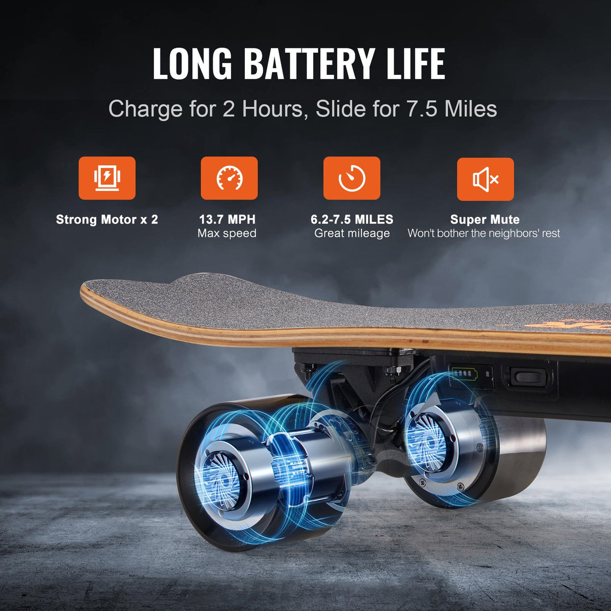 VEVOR Electric Skateboard with Remote, 13.7 Mph Top Speed & 7.5 Miles Max Range Skateboard Longboard, 3 Speeds Adjustment Skateboards, Easy Carry Handle Design, Suitable for - DDYB20002500LE594V1 - view 3