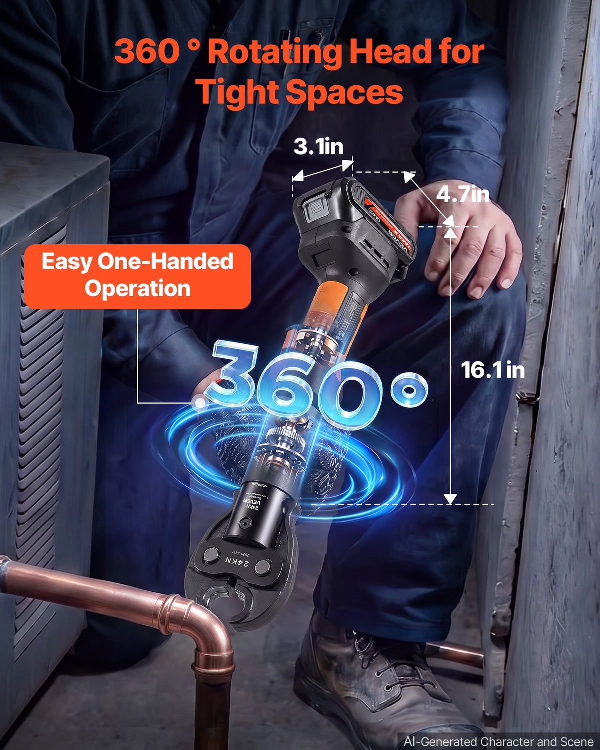 VEVOR 18V Press Tool with 4 Jaws for 1/2" 3/4" VUS Copper & VPF PEX Pipes, 24KN Compact Pipe Crimping Tool Kit, Compatible with ProPress & PureFlow  - with 2pcs 2AH Battery, Fast Charger & Toolbox - DDYJGJYYZTSJVWXGI001V1 - view 5