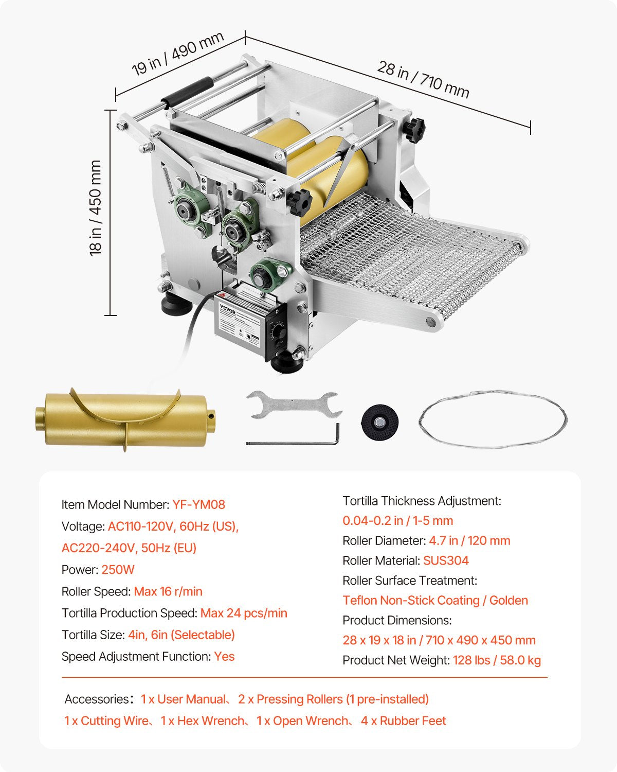 VEVOR Electric Tortilla Maker, Automatic Corn Tortilla Making Machine with Non-Stick Coating and Two Molds(4 in + 6 in), Electric Chapatti Machine Suitable for Produce Sopes Pita Tortilla Pizza - DDYMBJDDK46IMCBSIV1 - view 8