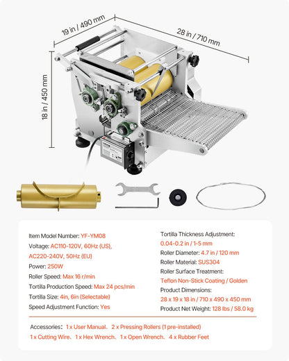 VEVOR Electric Tortilla Maker, Automatic Corn Tortilla Making Machine with Non-Stick Coating and Two Molds(4 in + 6 in), Electric Chapatti Machine Suitable for Produce Sopes Pita Tortilla Pizza - DDYMBJDDK46IMCBSIV1 - view 8