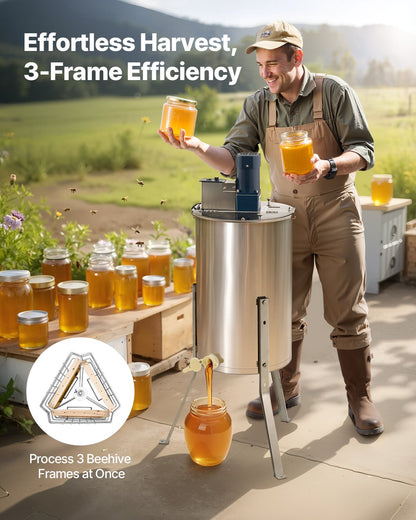 VEVOR Electric Honey Extractor, 3 Frame Honey Spinner with Transparent Lid, 140W Stainless Steel Honeycomb Drum Spinner, Height Adjustable, Honeycomb Extraction Equipment for Beekeeping - DDYMJ30BXG152A6BB001V1 - view 3
