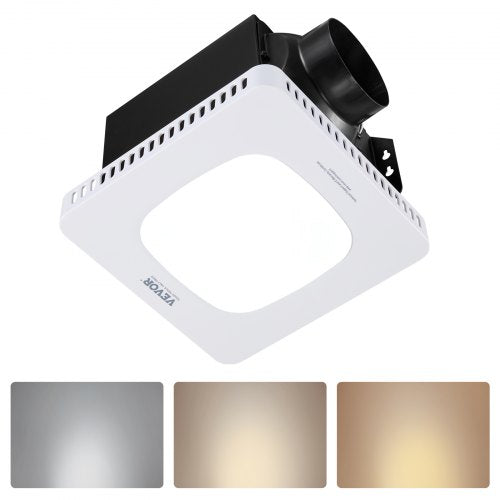 VEVOR Bathroom Exhaust Fan with LED Light, 110 CFM Bathroom Vent Three Gear Color Temp, 1.5 Sones Low-Noise, Premium AC Motor Ceiling Fan for Laundry Room, Storage Room, Home Ventilation, White - DDYSPQSW110CIR0PS001V6 - view 2