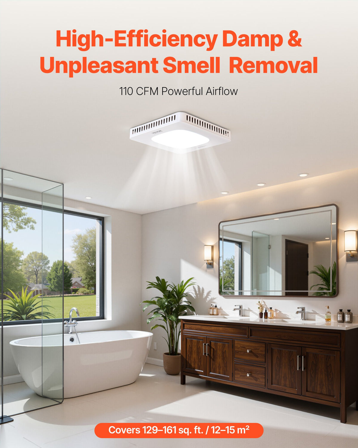 VEVOR Bathroom Exhaust Fan with LED Light, 110 CFM Bathroom Vent Three Gear Color Temp, 1.5 Sones Low-Noise, Premium AC Motor Ceiling Fan for Laundry Room, Storage Room, Home Ventilation, White - DDYSPQSW110CIR0PS001V6 - view 3