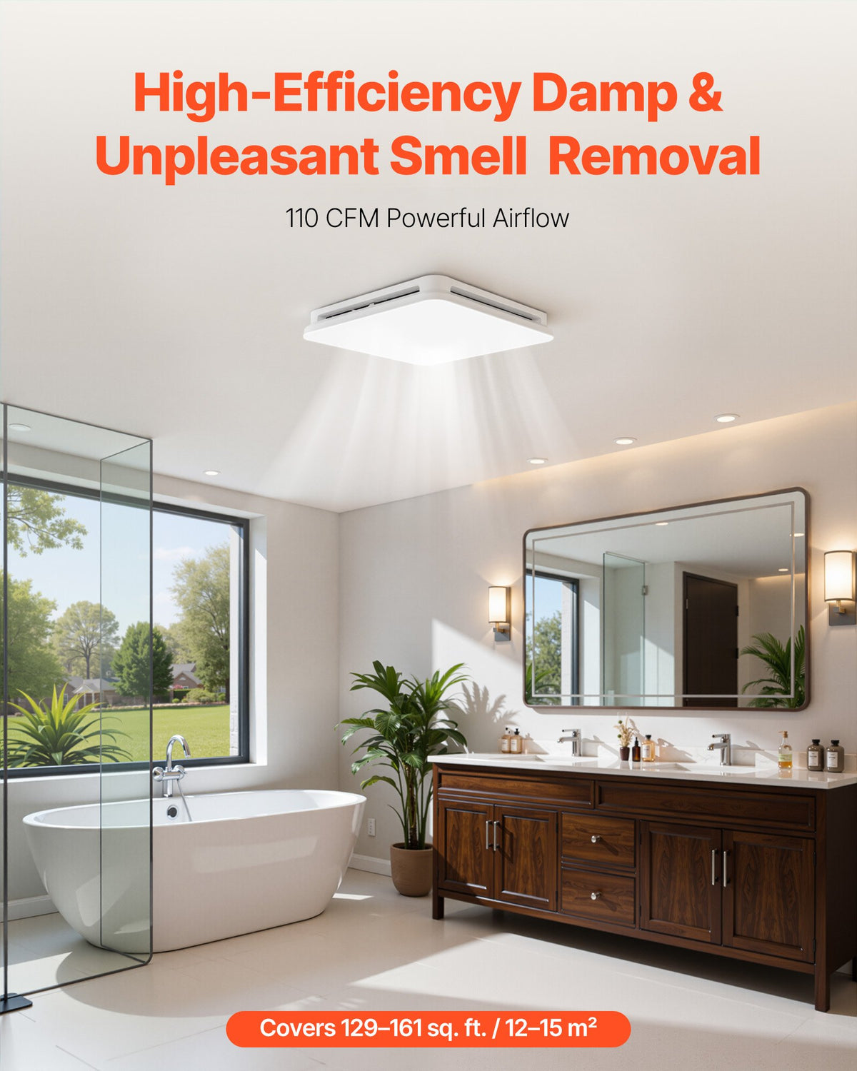 VEVOR Bathroom Exhaust Fan with LED Light, 110 CFM 4000K Bathroom Vent, 1.5 Sones Low-Noise, Premium Motor Ceiling Fan for Laundry Room, Storage Room, Home Ventilation, White - DDYSPQSW110CWJC8T001V6 - view 3