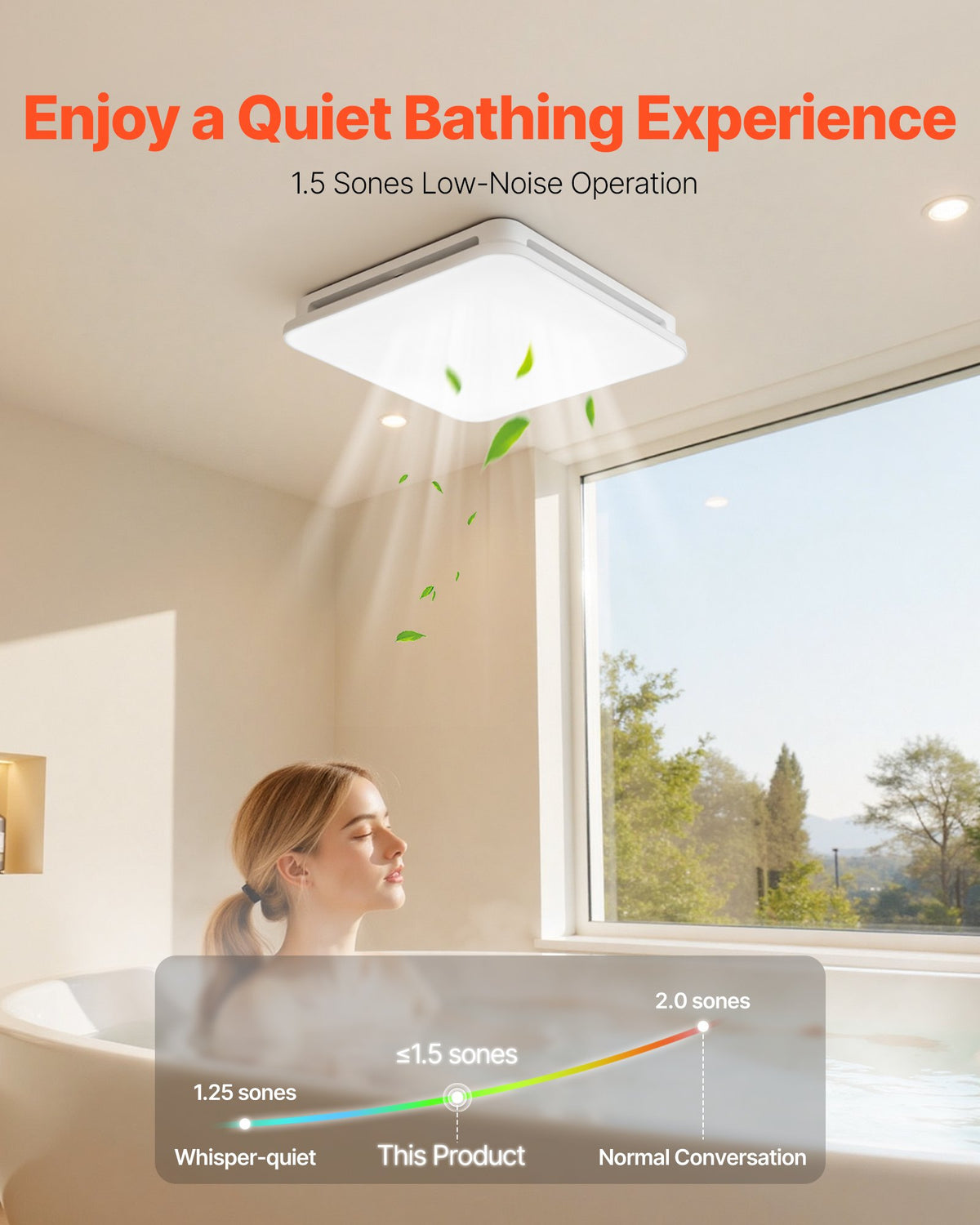 VEVOR Bathroom Exhaust Fan with LED Light, 110 CFM 4000K Bathroom Vent, 1.5 Sones Low-Noise, Premium Motor Ceiling Fan for Laundry Room, Storage Room, Home Ventilation, White - DDYSPQSW110CWJC8T001V6 - view 4
