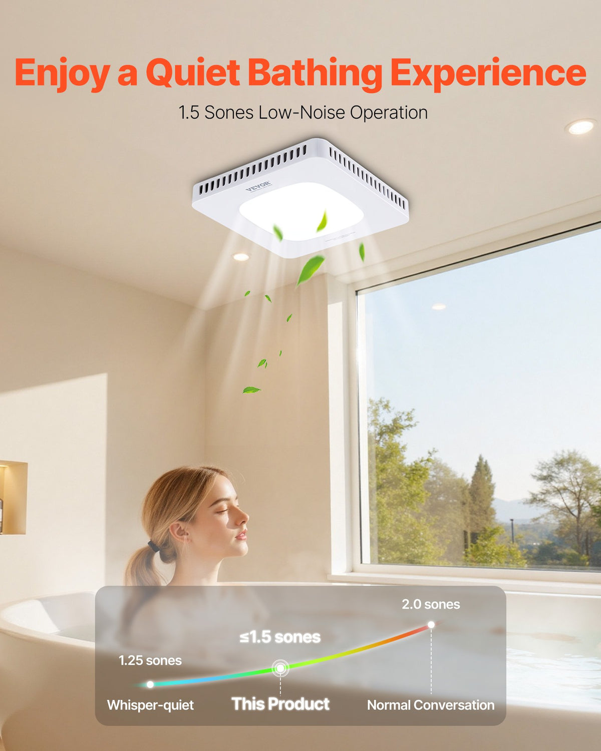 VEVOR Bathroom Exhaust Fan with LED Light, 80-110-130 CFM Bathroom Vent Three Gear Color Temp, 1.5 Sones Low-Noise, Premium AC Motor Ceiling Fan for Laundry Room, Storage Room, Home Ventilation, White - DDYSPQSW508024Y8G001V6 - view 6