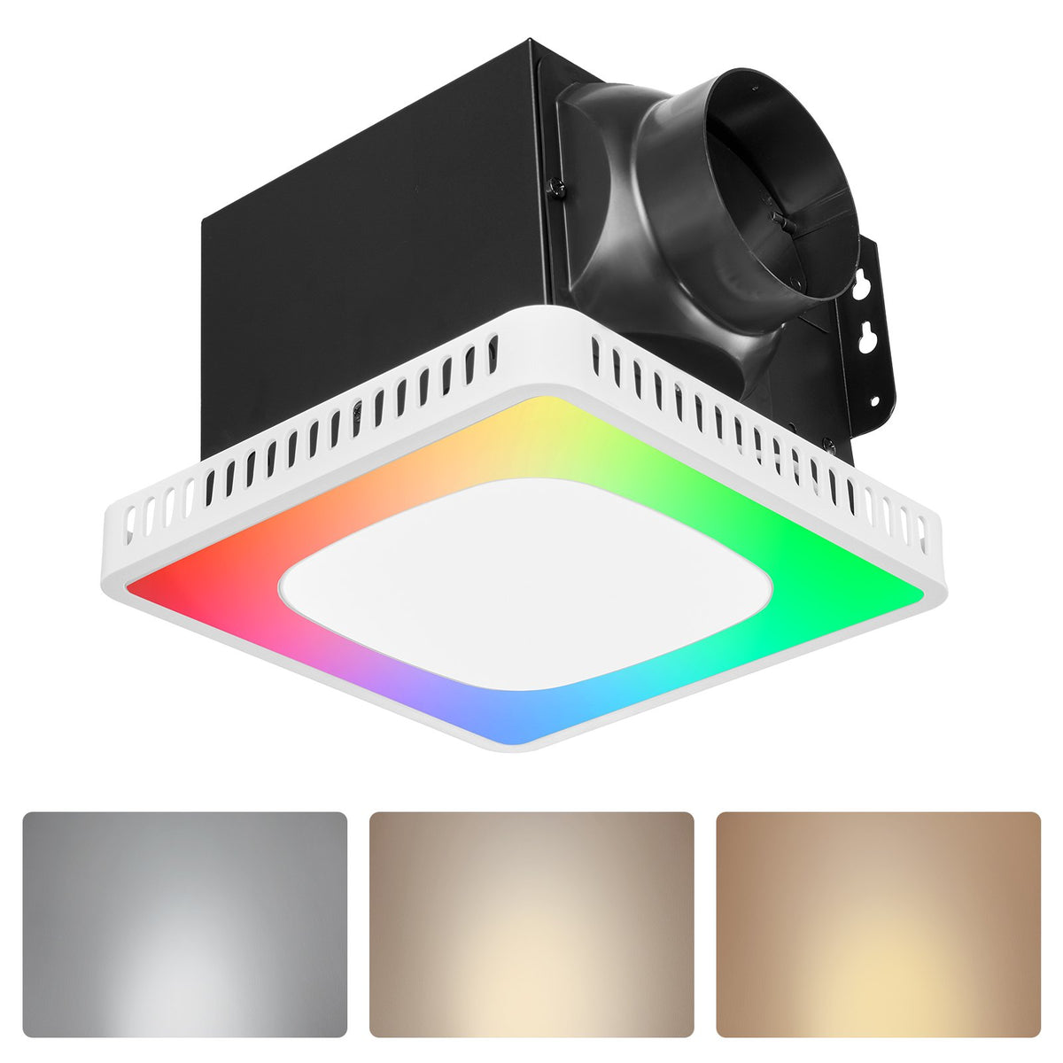 VEVOR Bathroom Exhaust Fan, 80-110-130 CFM Bathroom Vent with Seven Colors RGB Lights, 1.5 Sones Low-Noise, Premium DC Motor Ceiling Fan for KTV Laundry Room, Storage Room, Ventilation, White - DDYSPQSW5080GFLQI001V6 - view 1